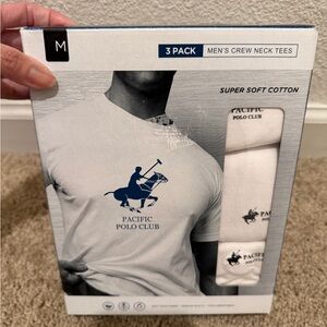 “New” Pacific Polo Club Men's White Crew Neck Tees size M